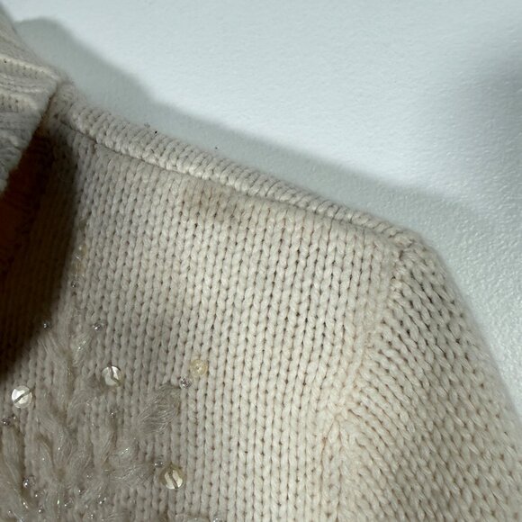 Vintage Talbots Cardigan Sweater Lambswool Holiday Snowflake Sequin Winter L - Picture 9 of 11